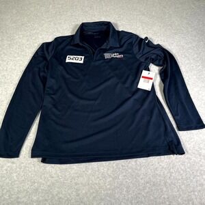 Nike Performance Polo Shirt Womens Large Navy Blue Striped Spell Out Golf